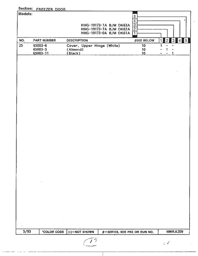 Freezer Door Page 3 Diagram and Parts List for 19173-0A  Admiral Refrigerator