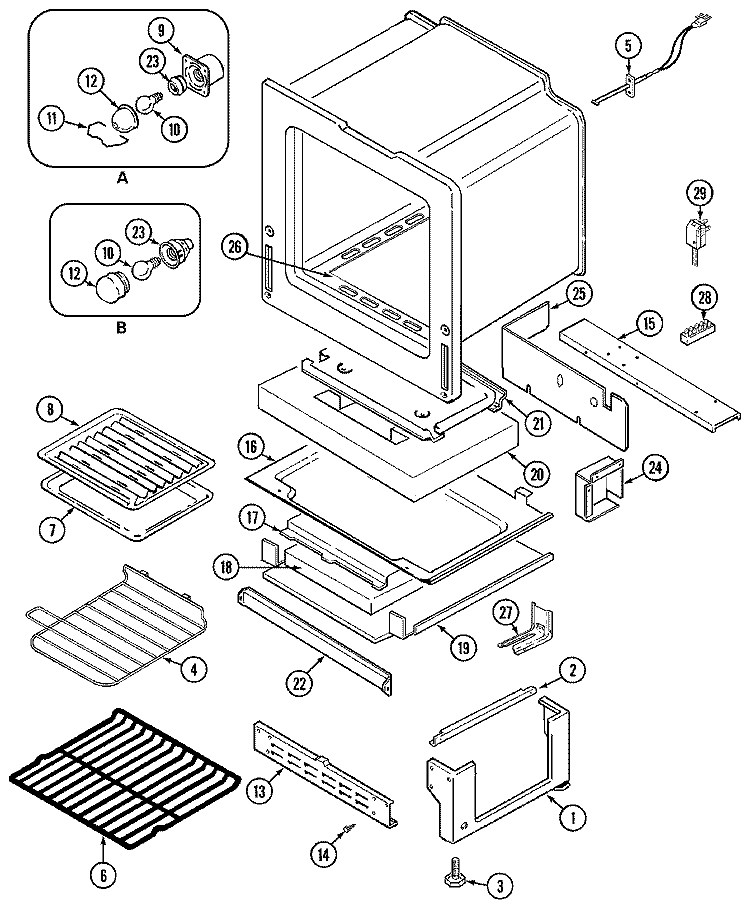 OVEN / BASE Diagram and Parts List for JGR8750ADW  Jenn-Air Range