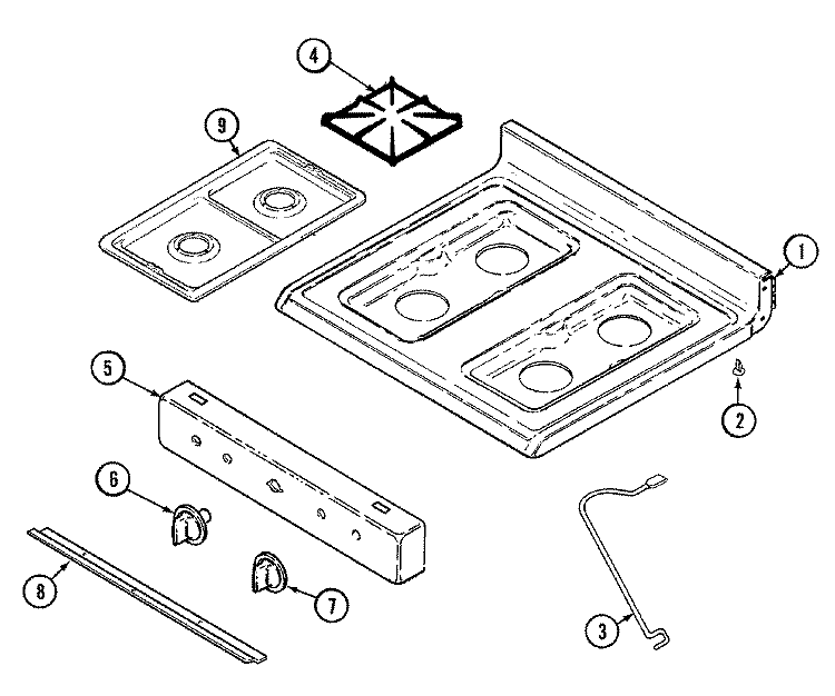 TOP ASSEMBLY Diagram and Parts List for GM32211XAW  Maytag Range
