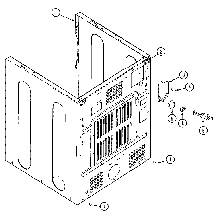 CABINET - REAR Diagram and Parts List for MDE4916AYA  Maytag Dryer