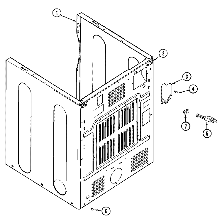 CABINET - REAR Diagram and Parts List for MDE8416AYA  Maytag Dryer