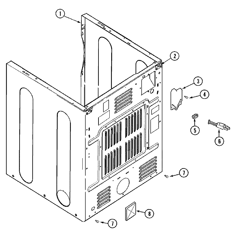 CABINET - REAR Diagram and Parts List for MDG9306AXA  Maytag Dryer
