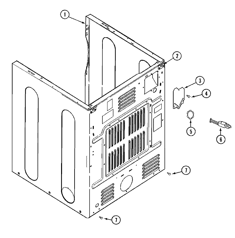 CABINET - REAR Diagram and Parts List for MDE9606AYA  Maytag Dryer