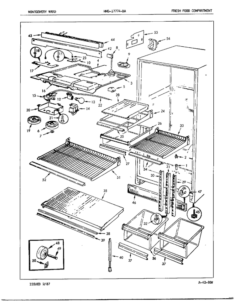 Fresh Food Compartment Diagram and Parts List for 17774A  Admiral Refrigerator