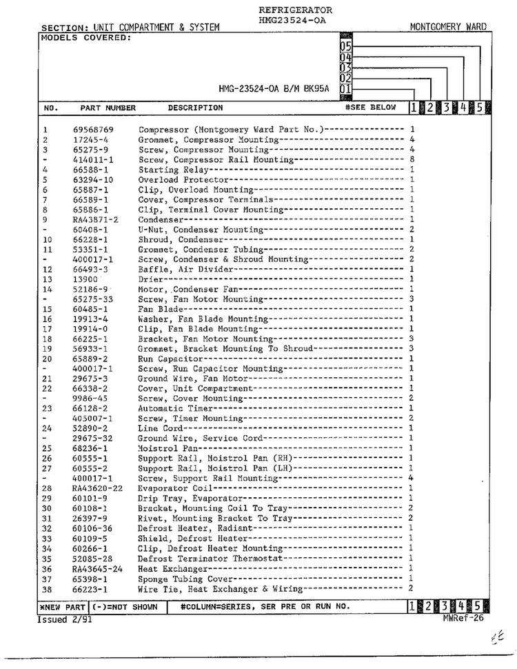 Unit Compartment And System Page 2 Diagram and Parts List for 23524-0A  Admiral Refrigerator