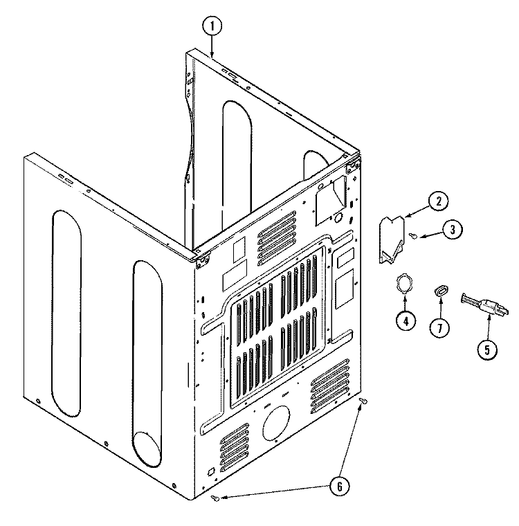 CABINET - REAR Diagram and Parts List for MDE9706AYA  Maytag Dryer