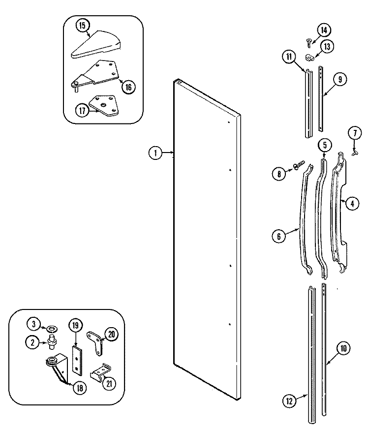 FREEZER OUTER DOOR Diagram and Parts List for RSBS20010  Hoover Refrigerator