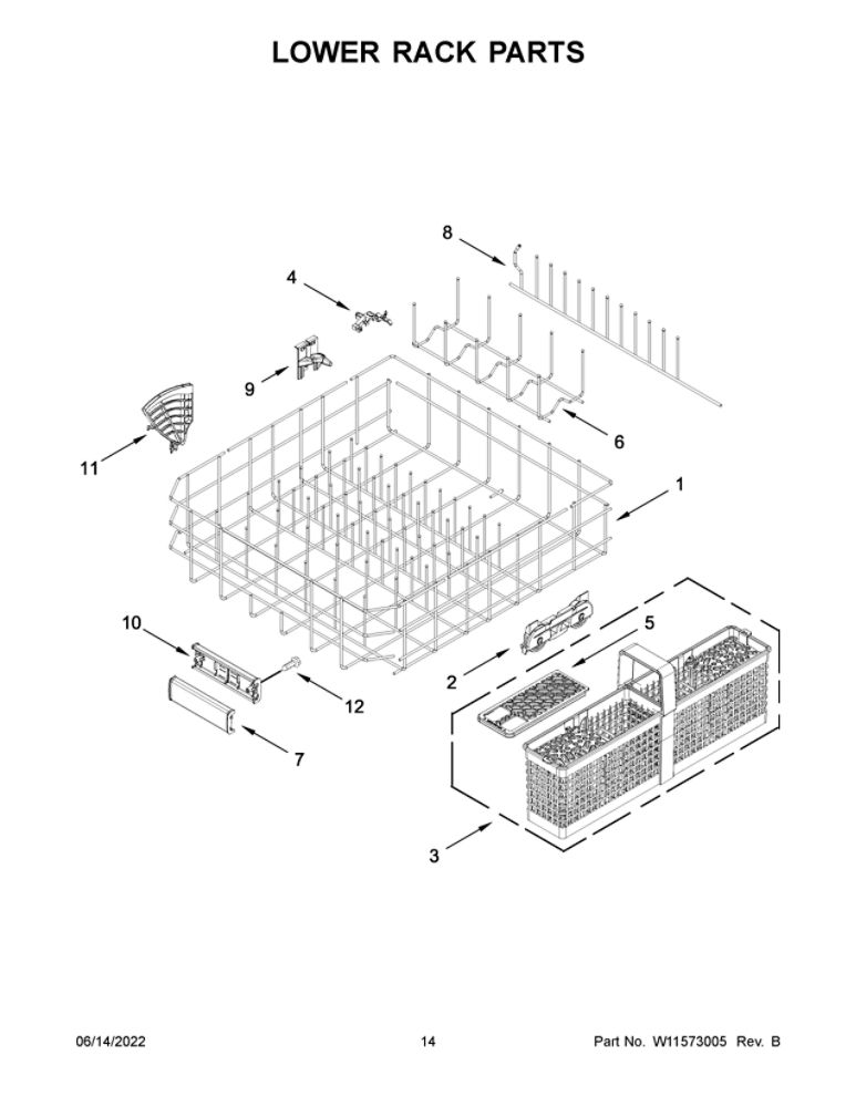 Lower Rack Parts Diagram and Parts List for JDPSS244LM1  Maytag Dishwasher