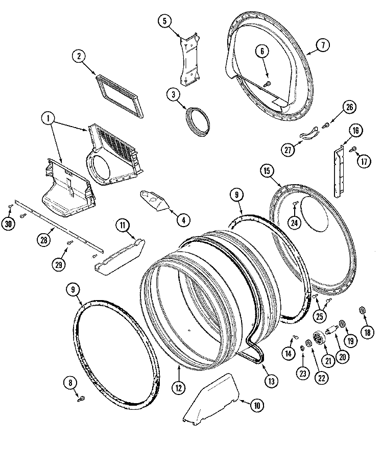 TUMBLER Diagram and Parts List for MHE15MNAGW  International Dryer