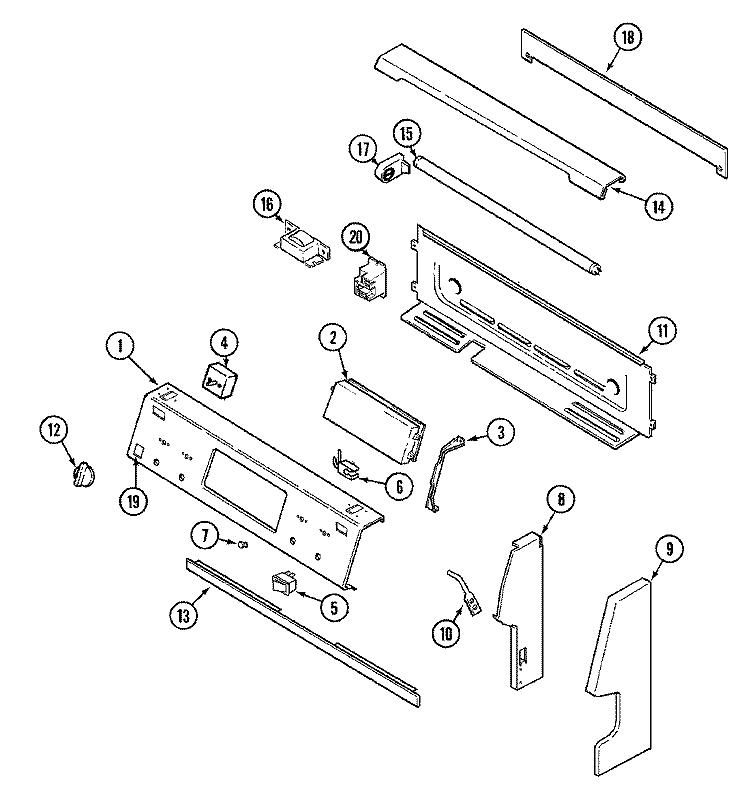 CONTROL PANEL Diagram and Parts List for JER8850ACW  Jenn-Air Range