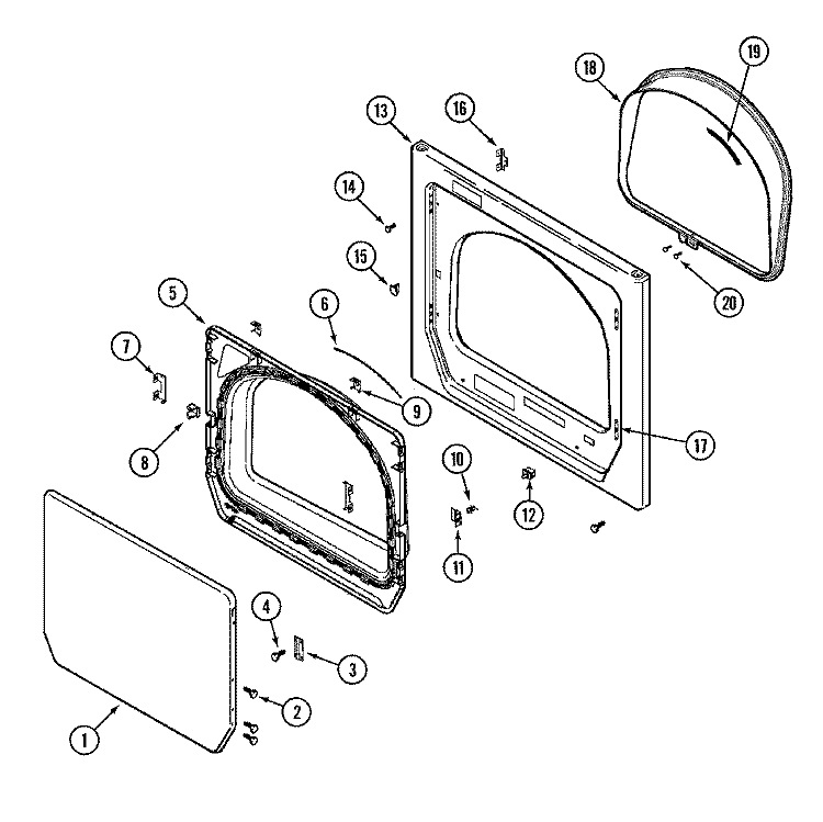 DOOR (UPPER) Diagram and Parts List for MUE15MNAGW  International Dryer
