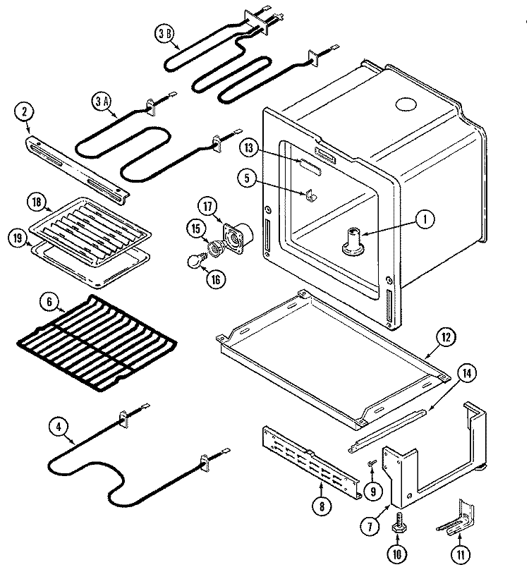 OVEN / BASE Diagram and Parts List for MER4320AGH  Maytag Range