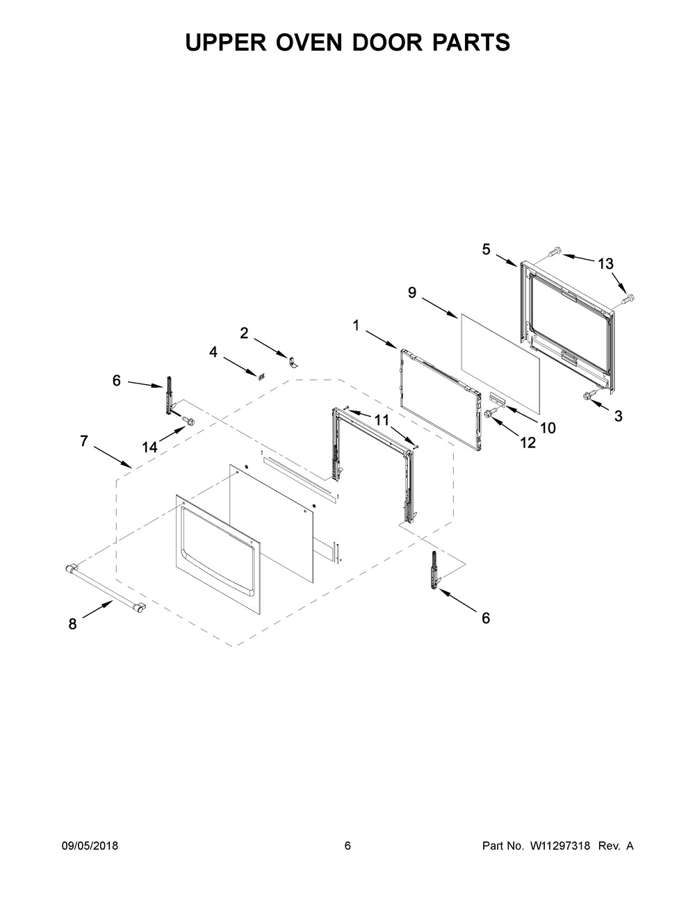 Upper Oven Door Parts Diagram and Parts List for MEW9627FZ03  Maytag Wall Oven