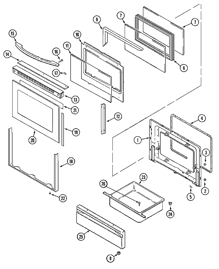DOOR / DRAWER Diagram and Parts List for MER5755AAW  Maytag Range