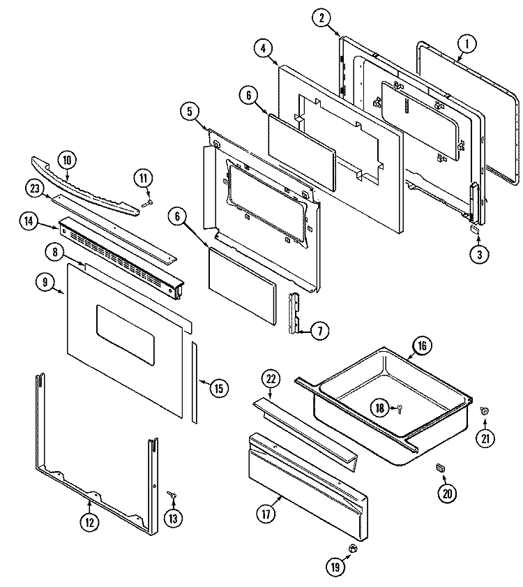 DOOR / DRAWER Diagram and Parts List for MGR5730ADQ  Maytag Range