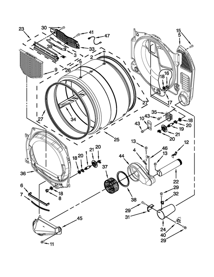 Bulkhead Parts Diagram and Parts List for MDG25PDAGW2  Maytag Dryer