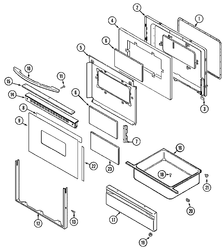 DOOR / DRAWER Diagram and Parts List for CE38700BCV  Crosley Range
