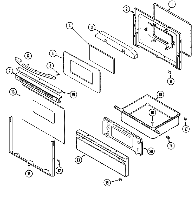 DOOR / DRAWER Diagram and Parts List for MGR4450ADH  Maytag Range