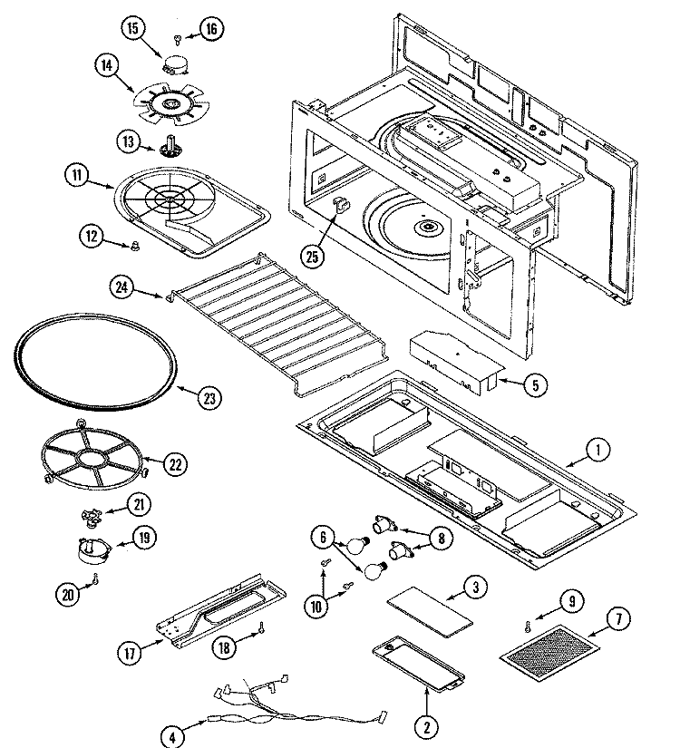 BASE & CAVITY Diagram and Parts List for JMV8000ADW  Jenn-Air Microwave