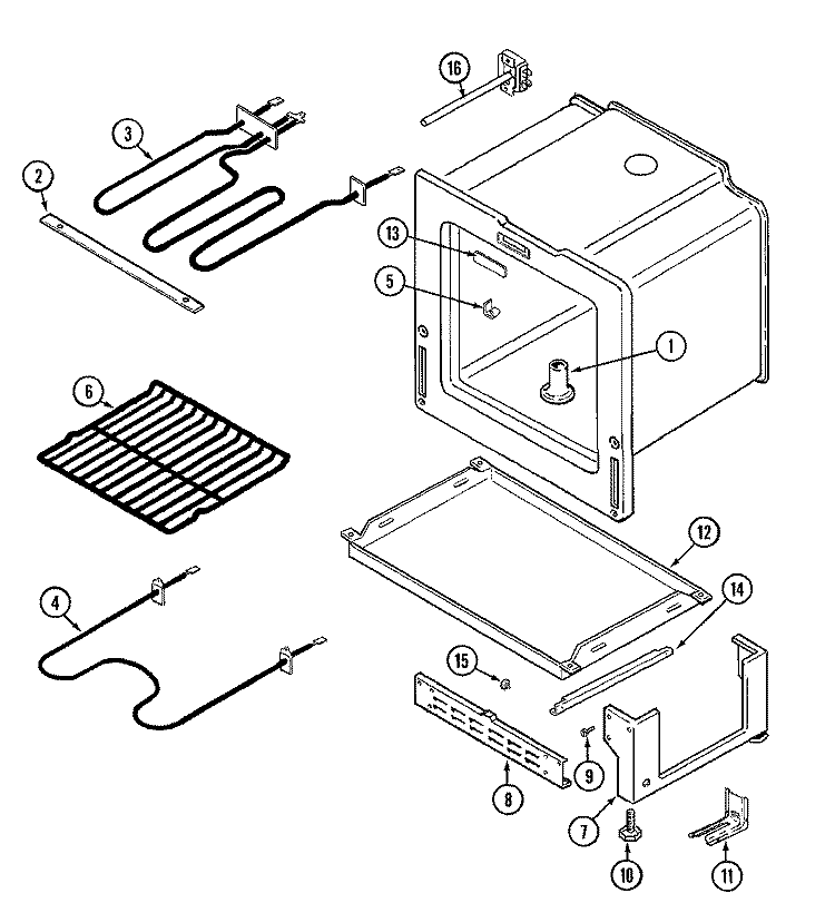 OVEN / BASE Diagram and Parts List for CER1140ACW  Magic Chef Range