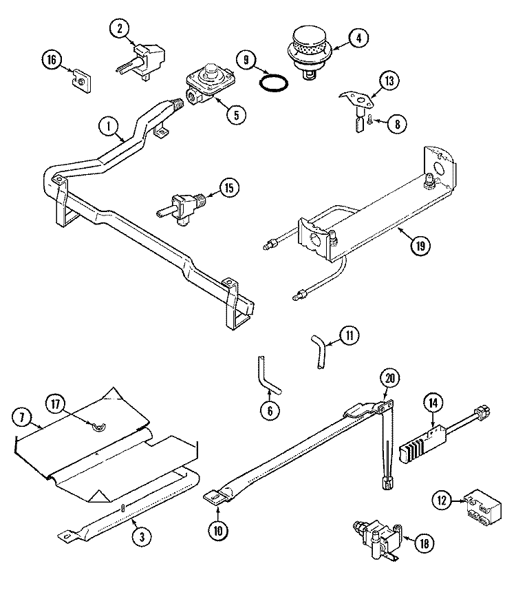 GAS CONTROLS Diagram and Parts List for MGR4770ADH  Maytag Range