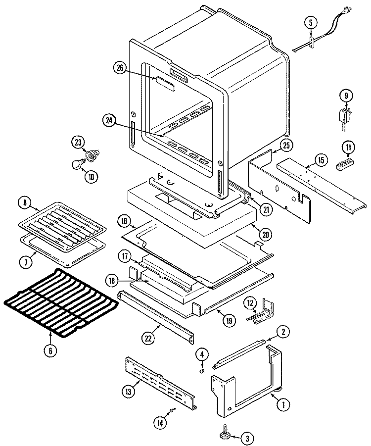 OVEN / BASE Diagram and Parts List for MGR4770ADH  Maytag Range