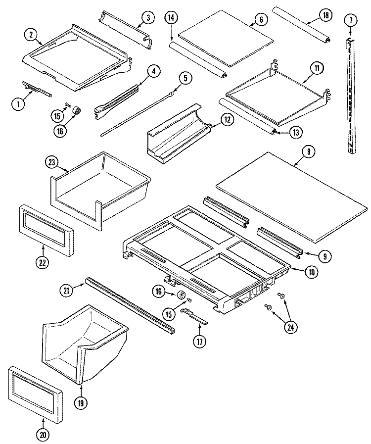 SHELVES & ACCESSORIES Diagram and Parts List for GT2127PDCW  Maytag Refrigerator