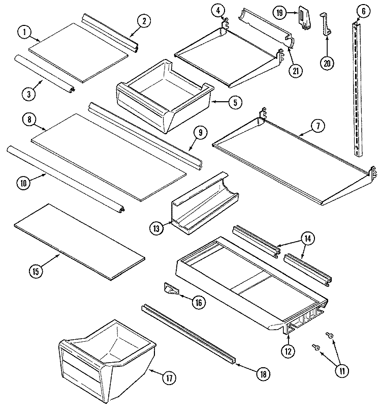SHELVES & ACCESSORIES Diagram and Parts List for GT2126PDCW  Amana Refrigerator