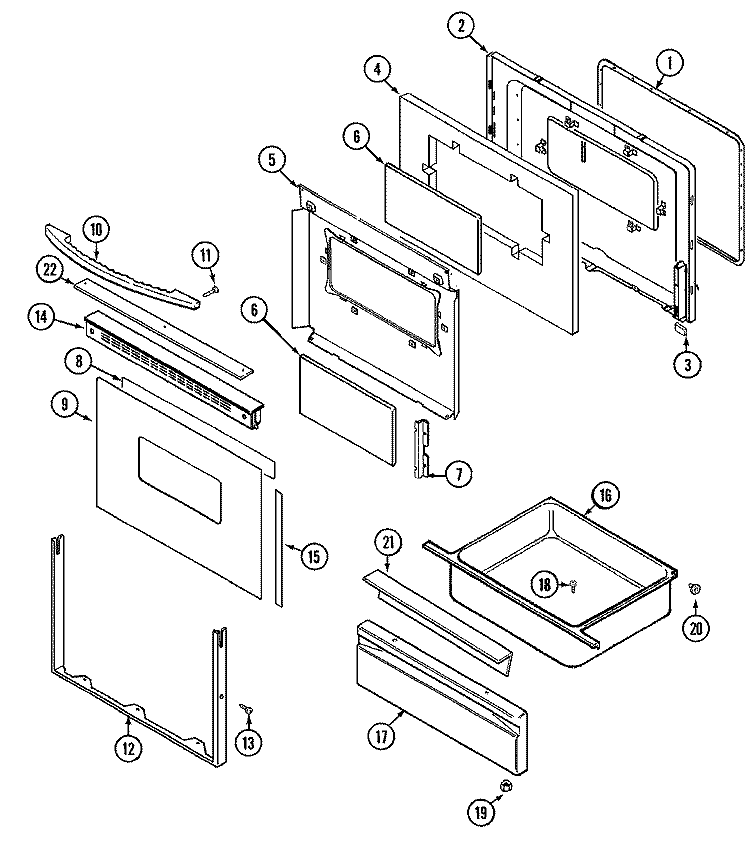 DOOR / DRAWER (ADA, ADH, ADL, ADQ, ADW) Diagram and Parts List for MGR5729ADQ  Maytag Range