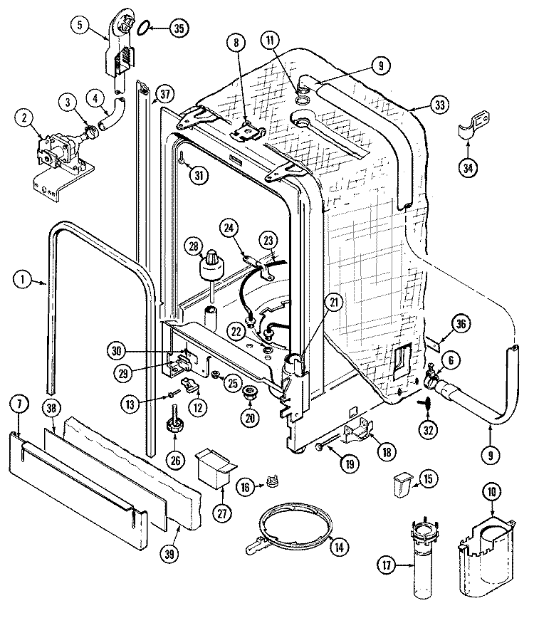 TUB Diagram and Parts List for MDB7000AWW  Maytag Dishwasher