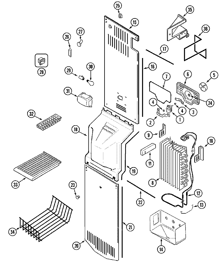 FREEZER COMPARTMENT Diagram and Parts List for CSB2121ARW  Magic Chef Refrigerator