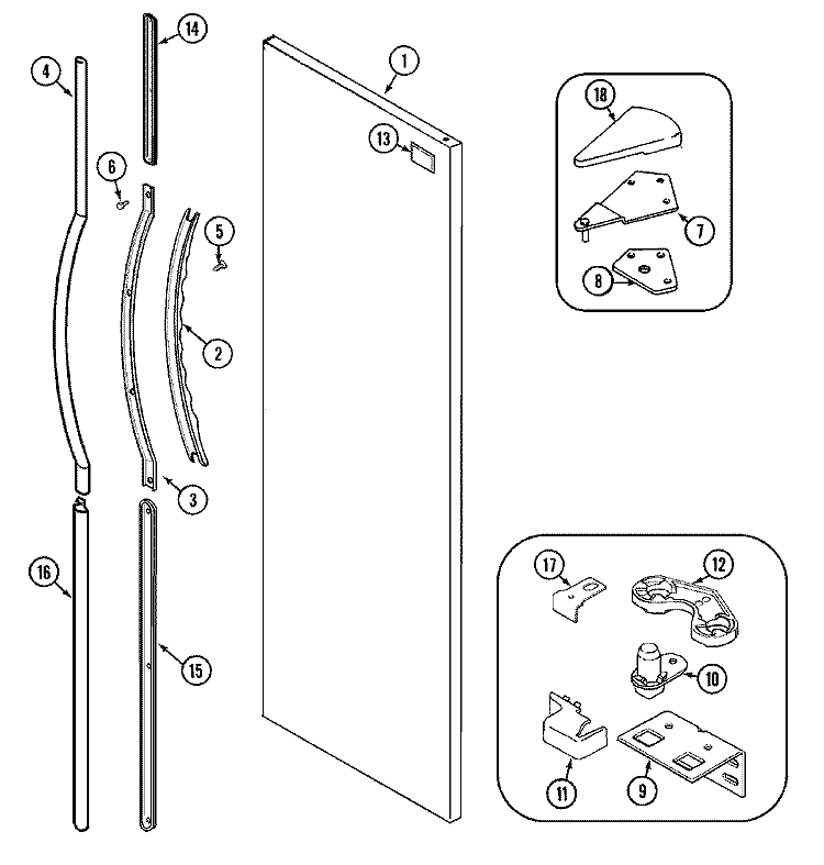 FRESH FOOD OUTER DOOR Diagram and Parts List for MSD2354FRW  Maytag Refrigerator