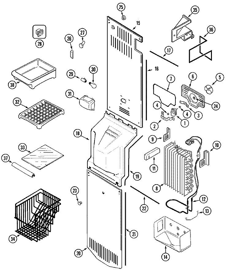 FREEZER COMPARTMENT Diagram and Parts List for GS2114PXDA  Crosley Refrigerator
