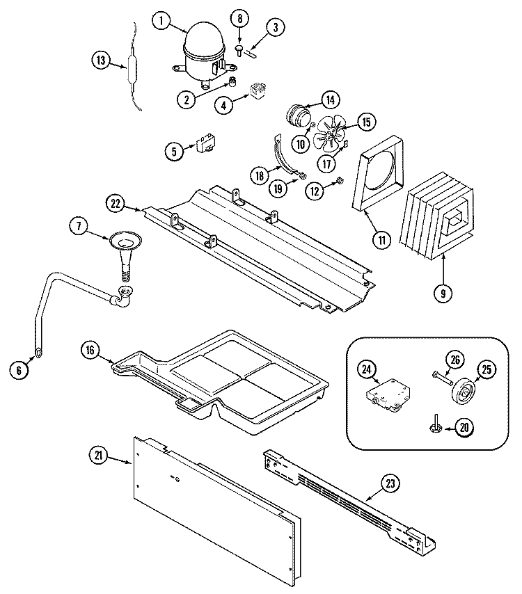 COMPRESSOR (BISQUE) Diagram and Parts List for ASD2123DRQ  Admiral Refrigerator