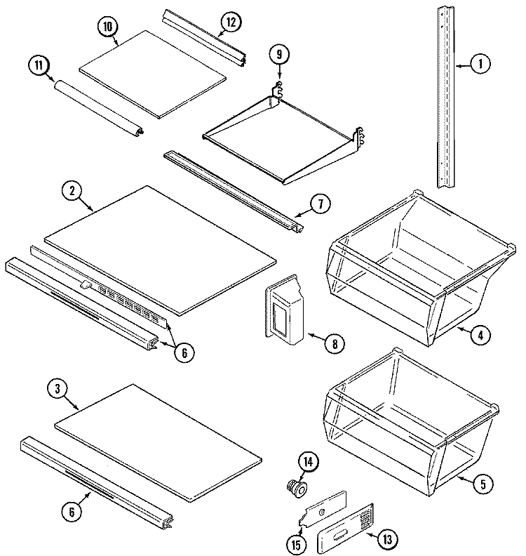 SHELVES & ACCESSORIES Diagram and Parts List for ASD2514ARW  Admiral Refrigerator