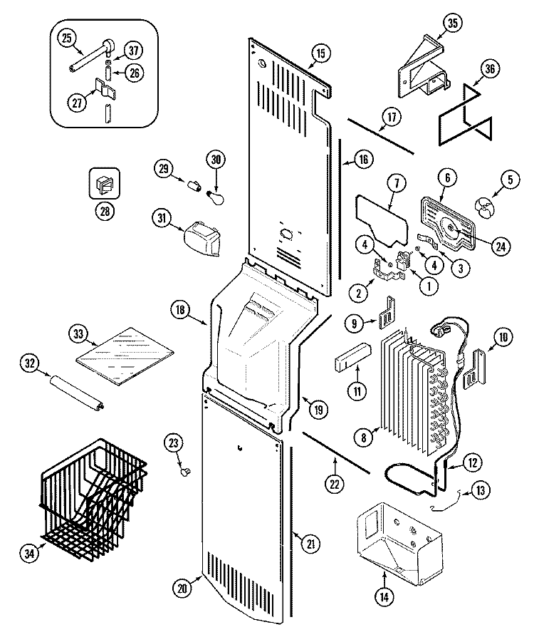 FREEZER COMPARTMENT Diagram and Parts List for KGU6465BS  Maytag Refrigerator