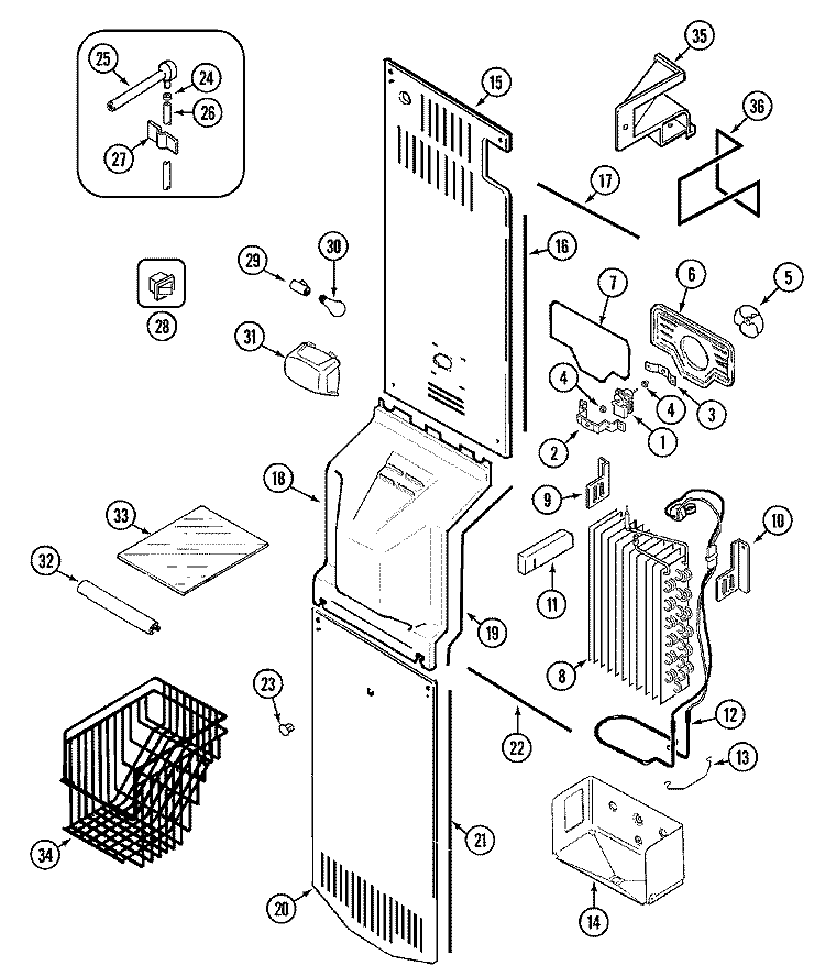 FREEZER COMPARTMENT Diagram and Parts List for ASD2120DRQ  Admiral Refrigerator