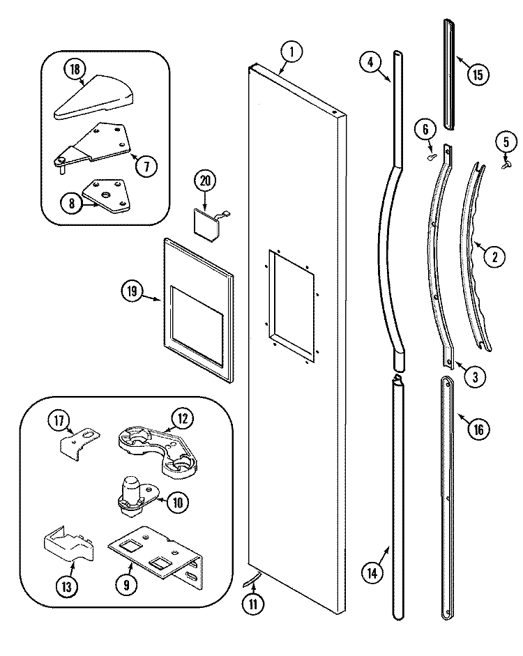 FREEZER OUTER DOOR Diagram and Parts List for MSD2354FRW  Maytag Refrigerator
