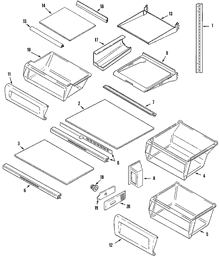 SHELVES & ACCESSORIES Diagram and Parts List for GS2726CIDW  Maytag Refrigerator