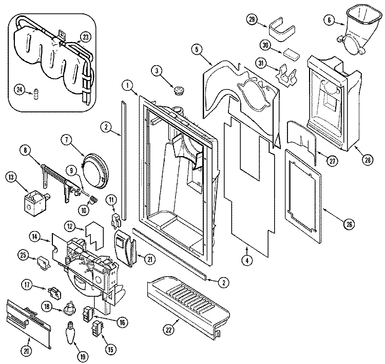 FOUNTAIN Diagram and Parts List for ASD2514ARW  Admiral Refrigerator