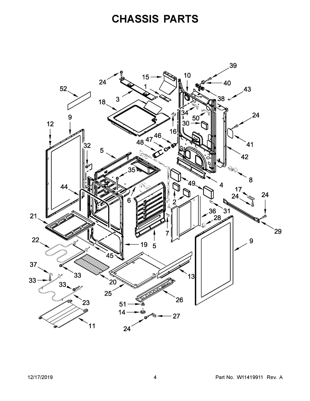 Chassis Parts Diagram and Parts List for AEP222VAW4  Maytag Range