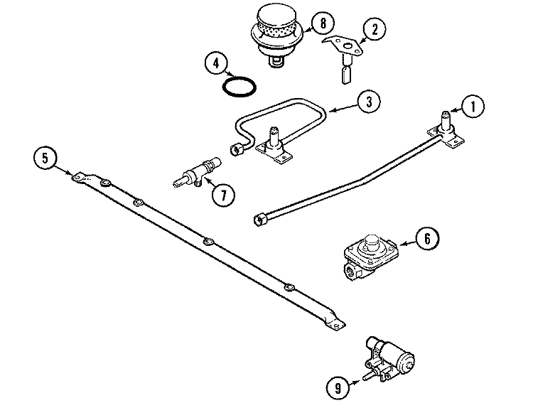 GAS CONTROLS Diagram and Parts List for MLZ8505ADH  Maytag Cooktop