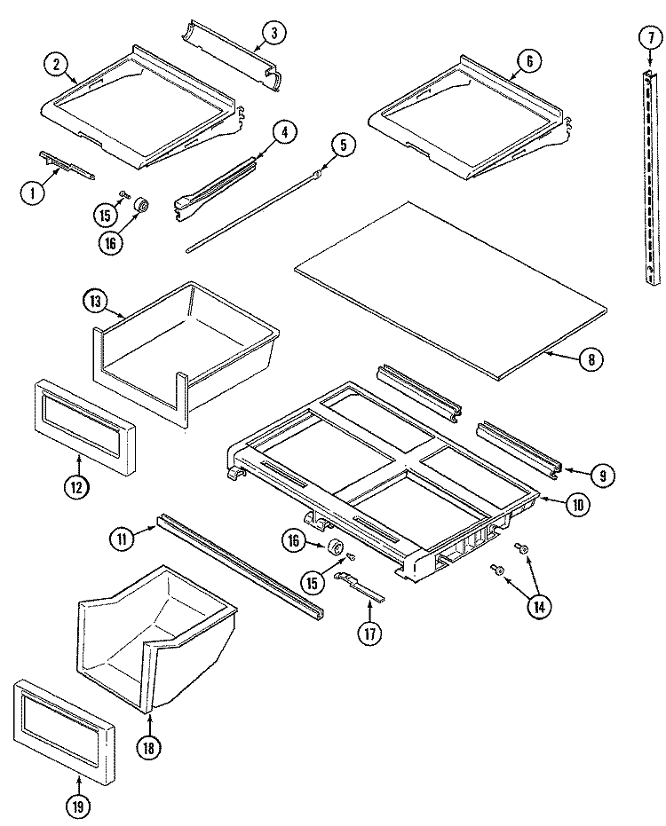 SHELVES & ACCESSORIES Diagram and Parts List for MTF2155BRA  Maytag Refrigerator