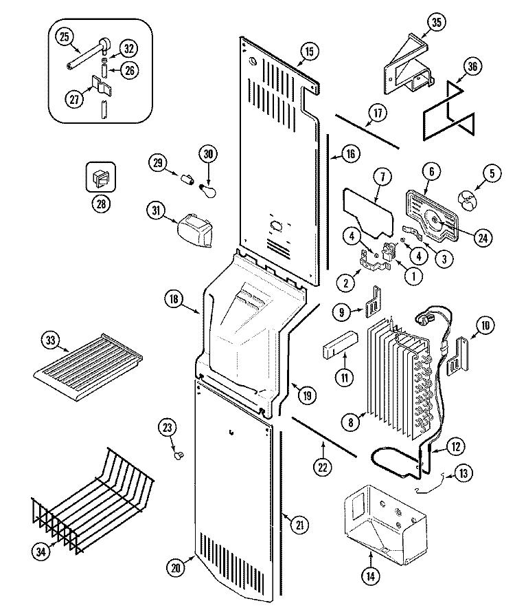 FREEZER COMPARTMENT Diagram and Parts List for GS2124IDEW  Maytag Refrigerator