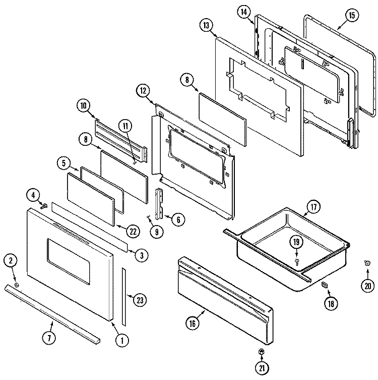 DOOR / DRAWER Diagram and Parts List for CER3520AGW  Magic Chef Range