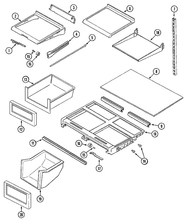 SHELVES & ACCESSORIES Diagram and Parts List for MTB1946BEW  Maytag Refrigerator