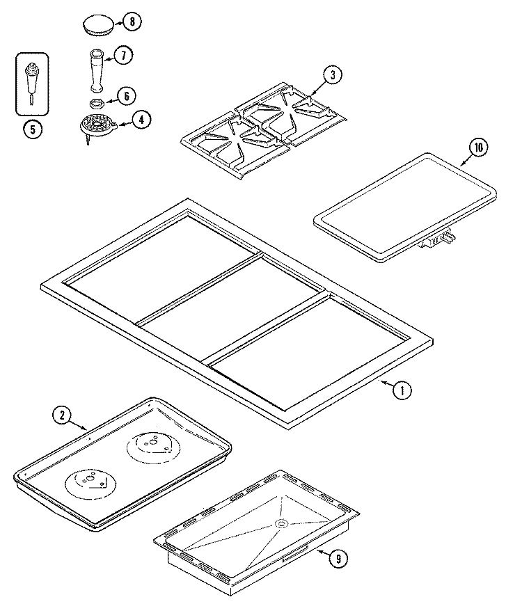 TOP ASSEMBLY Diagram and Parts List for CCGP2720PU  Jenn-Air Cooktop