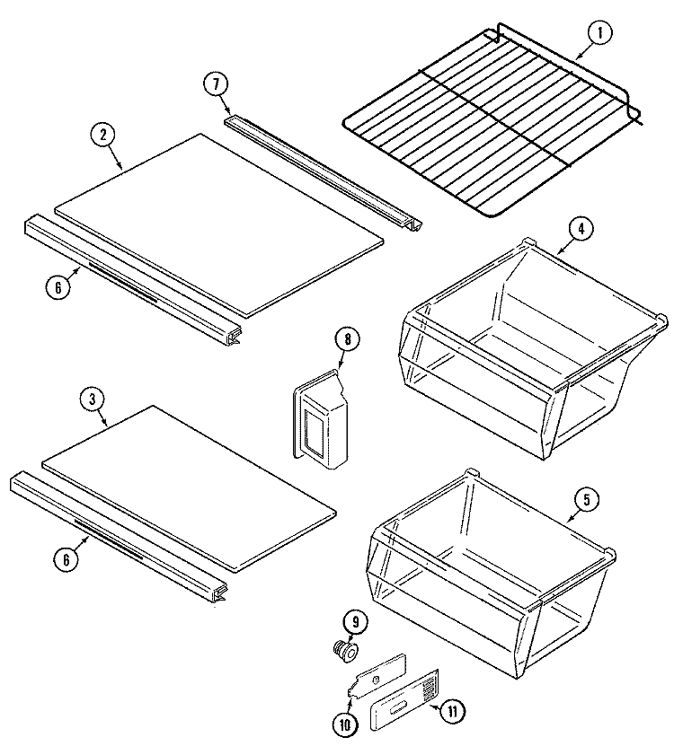 SHELVES & ACCESSORIES Diagram and Parts List for GS2121NEDA  Maytag Refrigerator