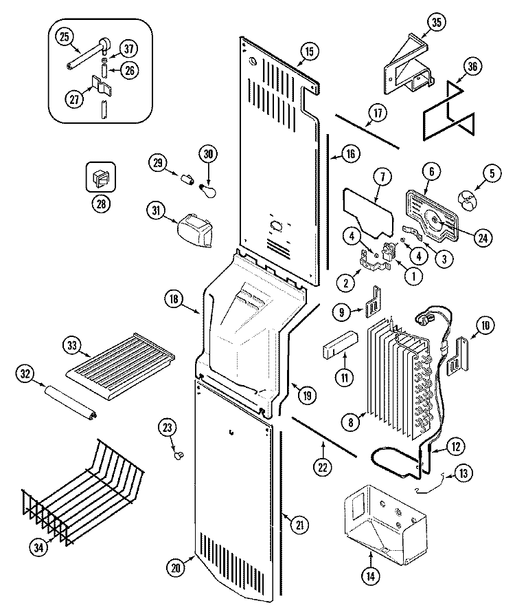 FREEZER COMPARTMENT Diagram and Parts List for GS2121SDEW  Maytag Refrigerator