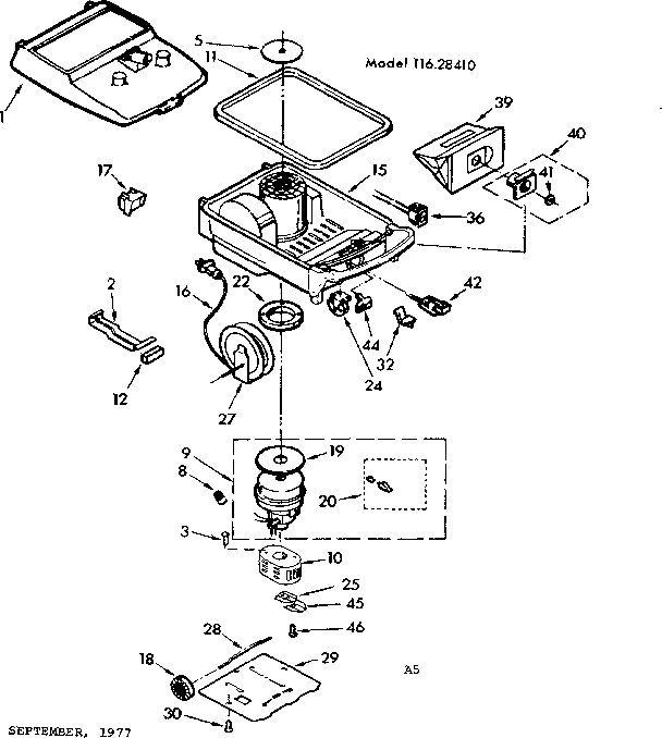 Base Assembly Diagram and Parts List for 11628410  Kenmore Canister Vacuum